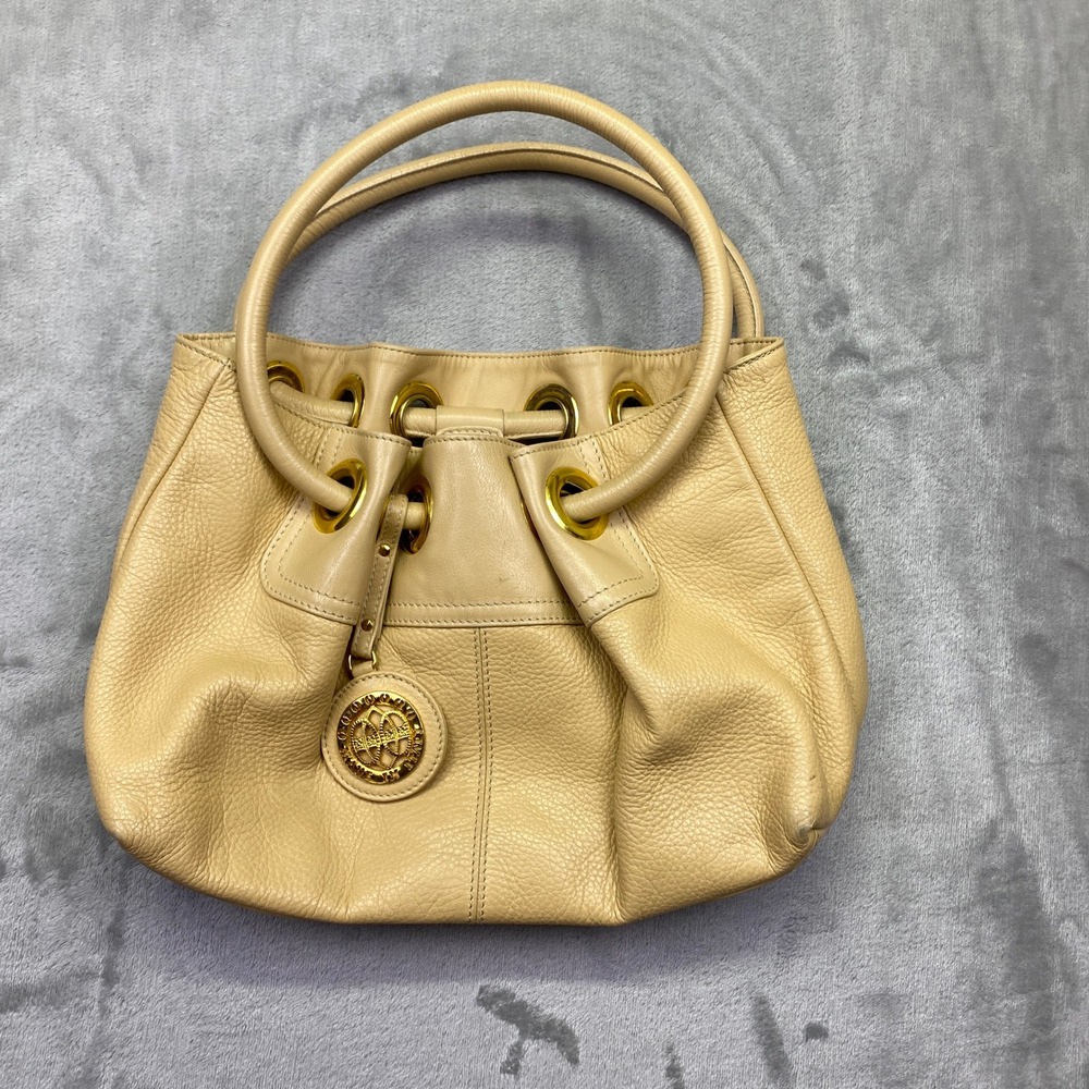 CARBOTTI Leather Drawstring‎ Shoulder Bag Beige Gold Hardware Made in Italy